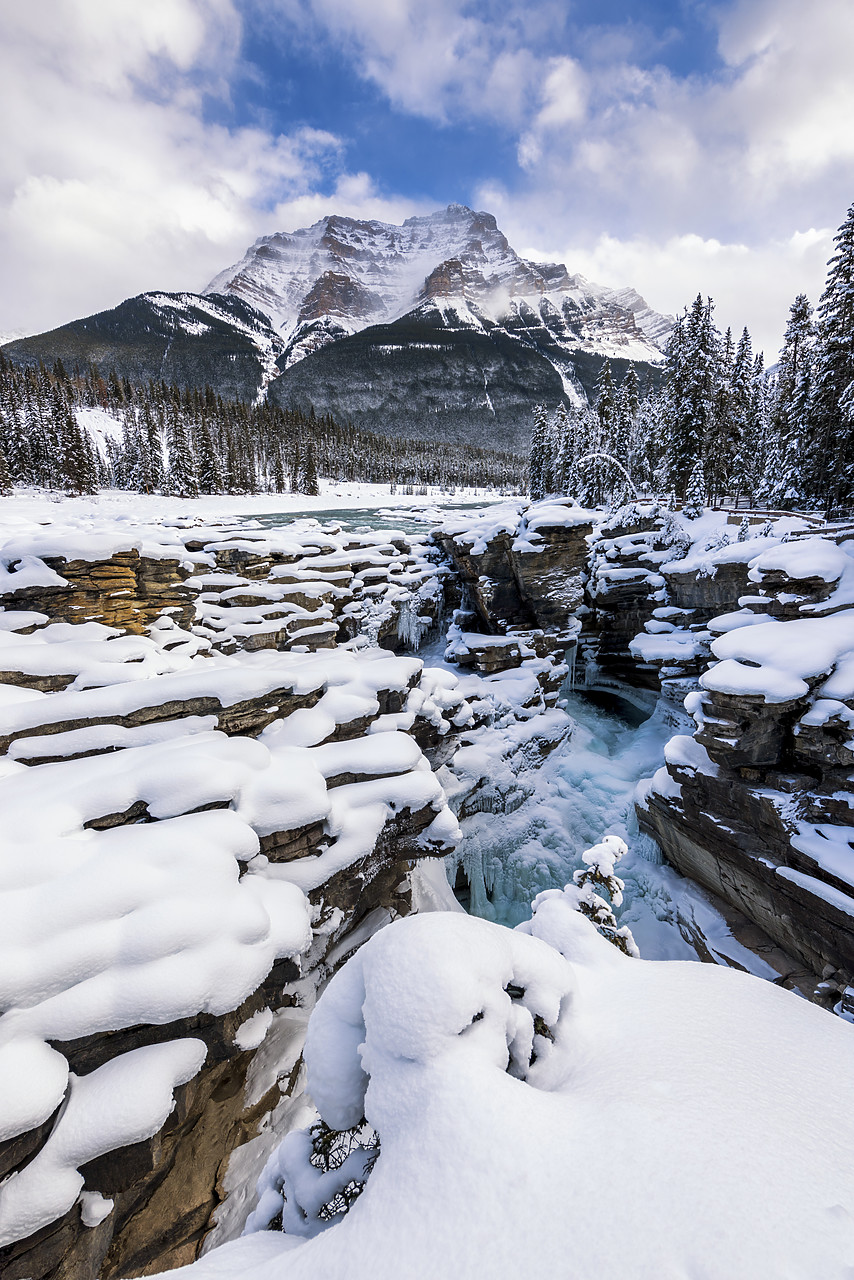 #150579-1 - Mt. Kerkeslin & Athabasca Falls in Winter, Jasper National Park, Alberta, Canada