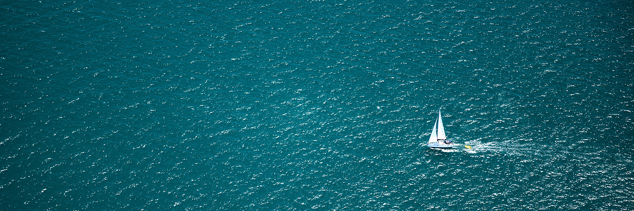 #160103-1 - Lone Sailboat on Great Barrier Reef, Queensland, Australia