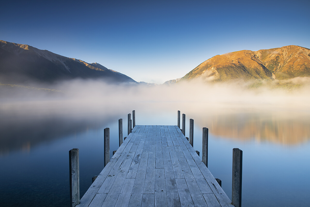 #160172-1 - Jetty in Mist, Lake Rotoiti, New Zealand