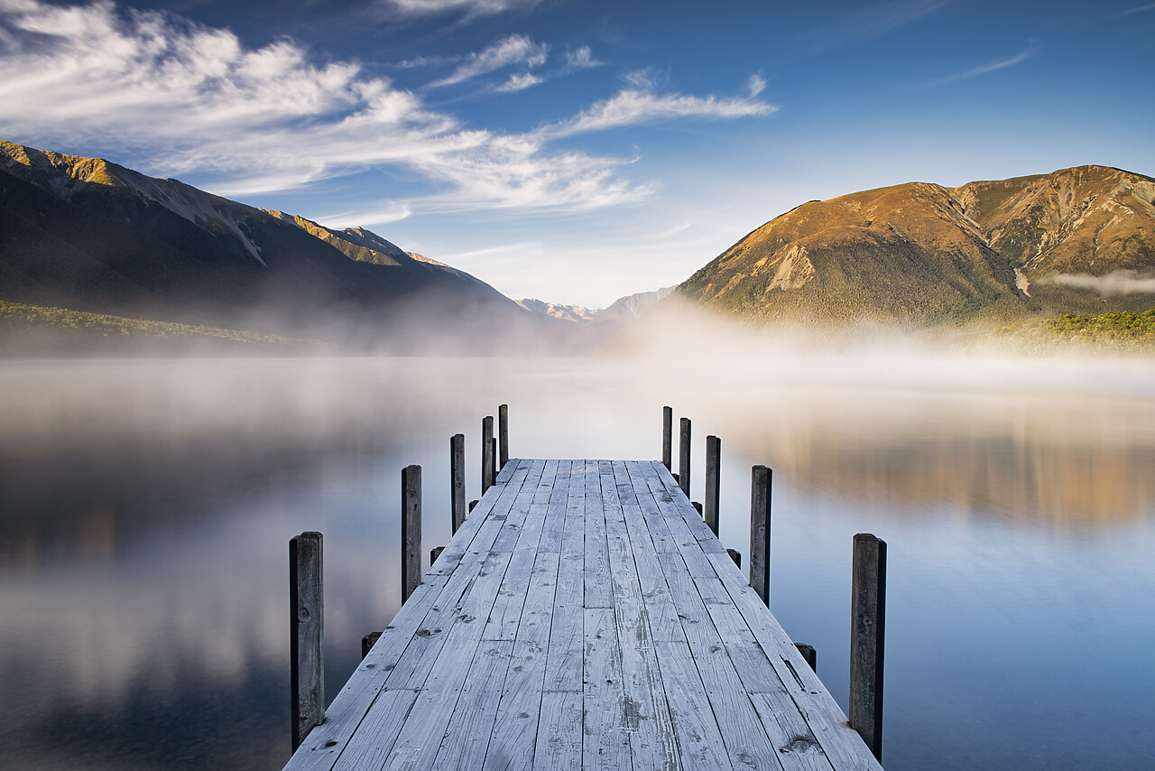 #160173-1 - Jetty in Mist, Lake Rotoiti, New Zealand