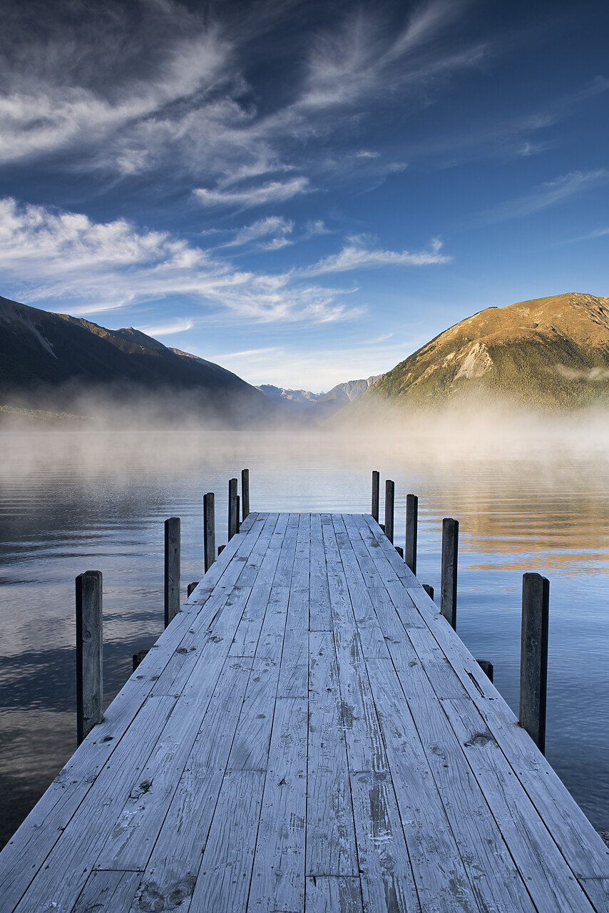 #160173-2 - Jetty in Mist, Lake Rotoiti, New Zealand