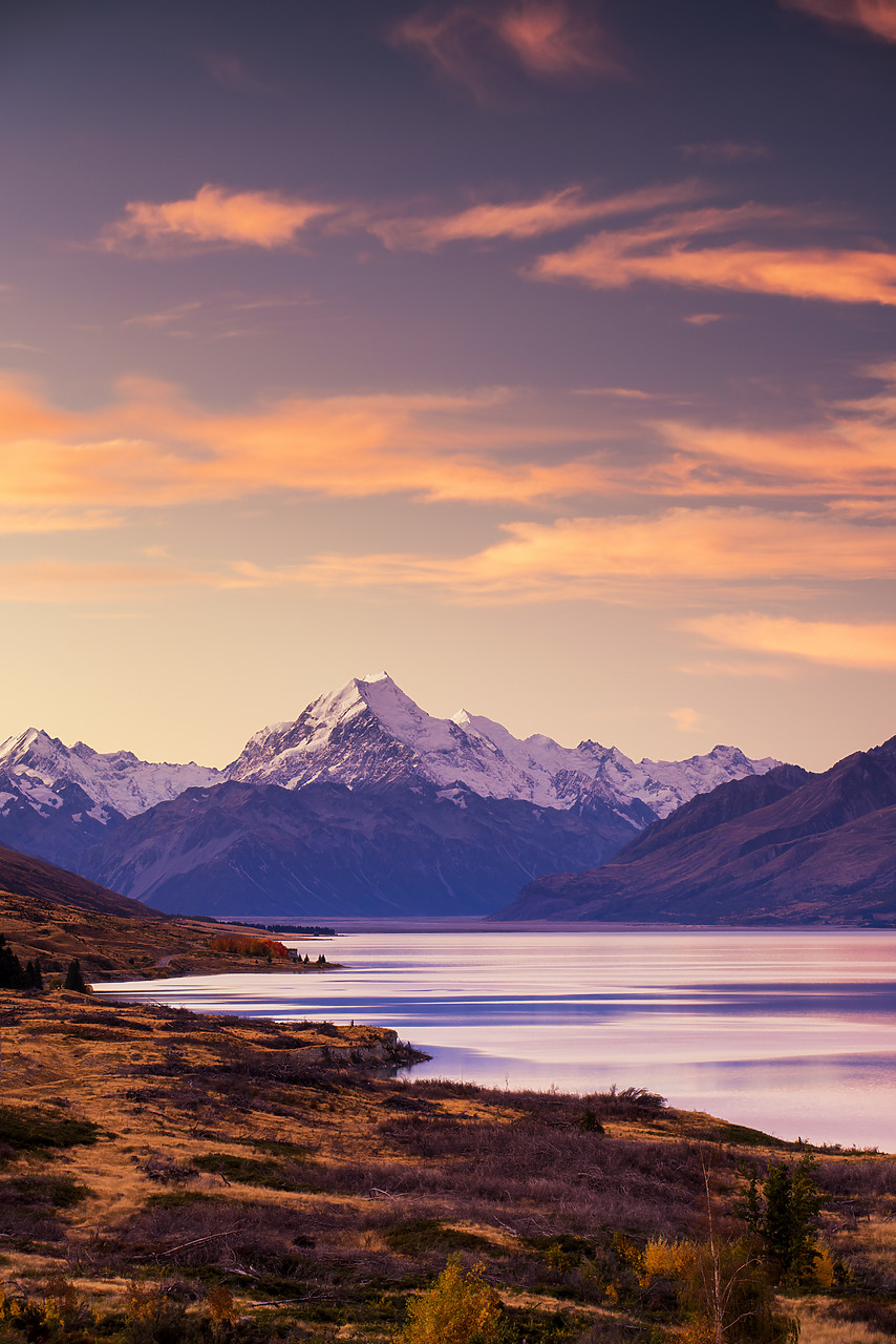 #160254-2 - Mt. Cook & Lake Pukaki at Sunset, Pete's Lookout, New Zealand