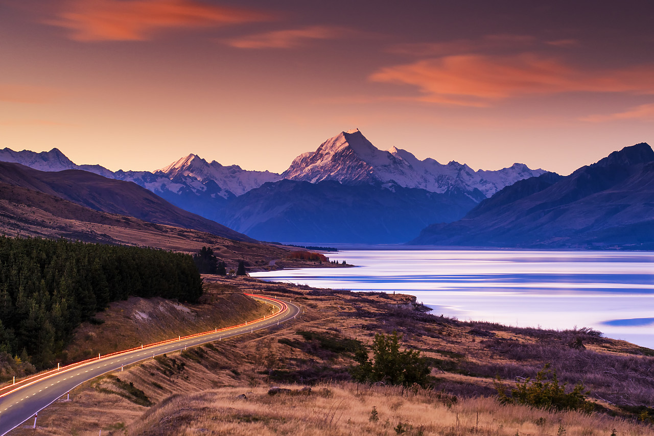 #160255-1 - Mt. Cook & Lake Pukaki at Sunset, Pete's Lookout, New Zealand