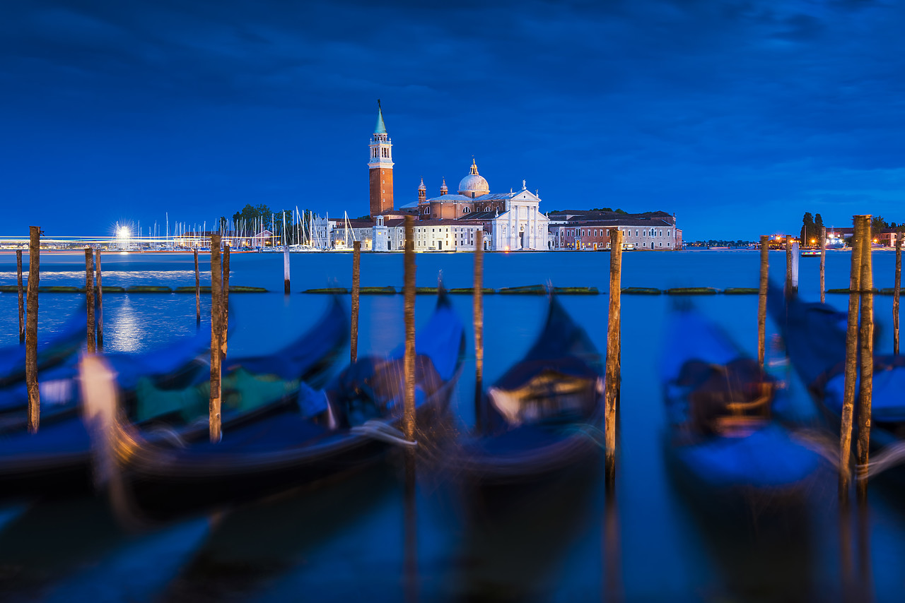 #160324-1 - Gondolas & St. Giorgio Maggiore at Night, Venice, Italy