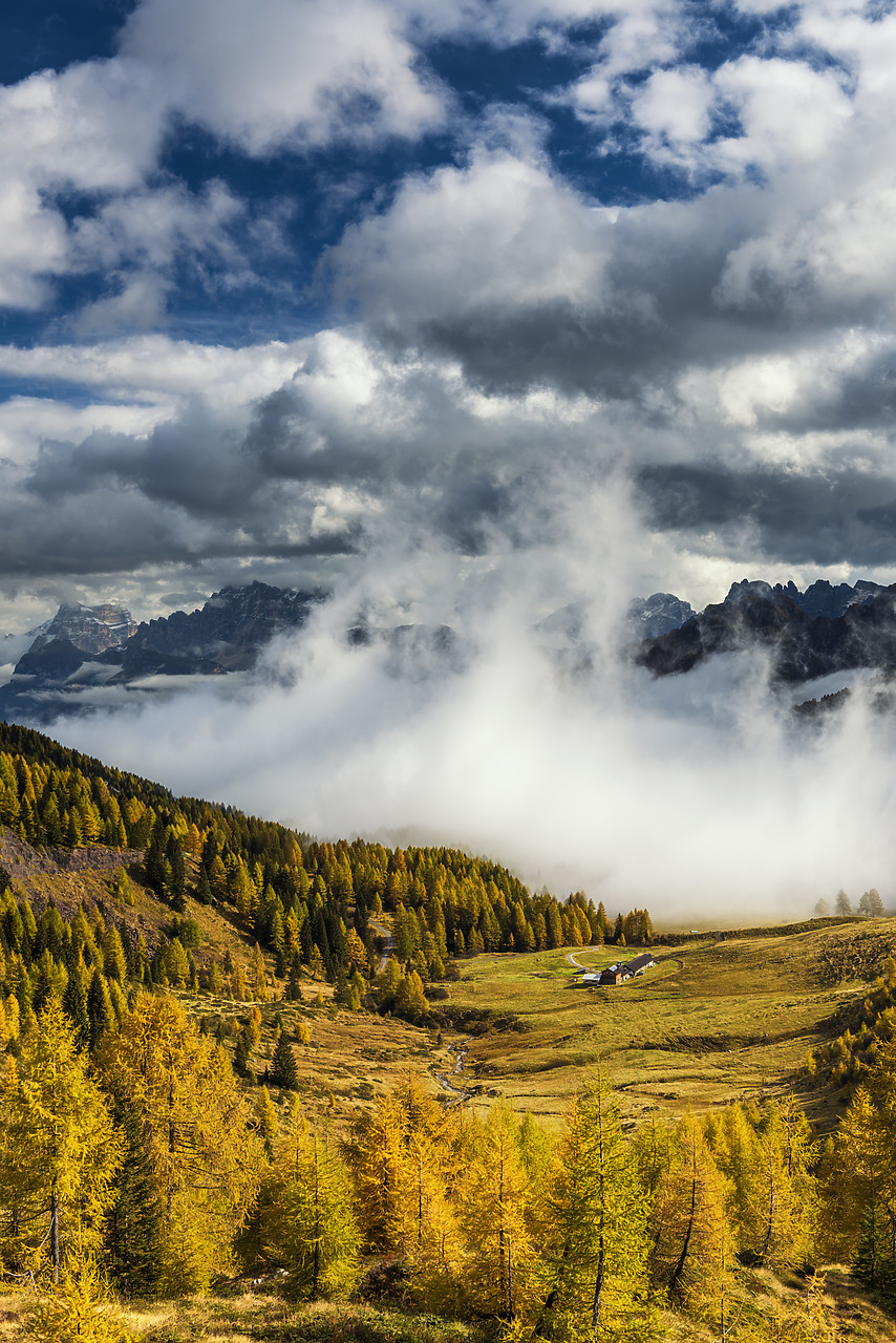 #160396-2 - Mist rising from Valley, Passo di Valles, Dolomites, Trentino, Italy