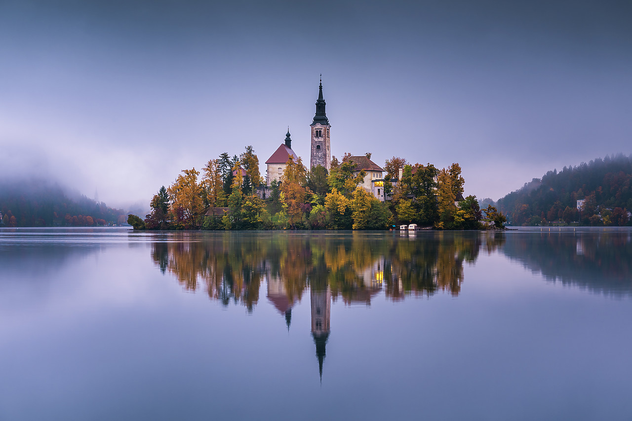 #160431-1 - Assumption of Mary's Pilgrimage Church Reflecting in Lake Bled, Slovenia