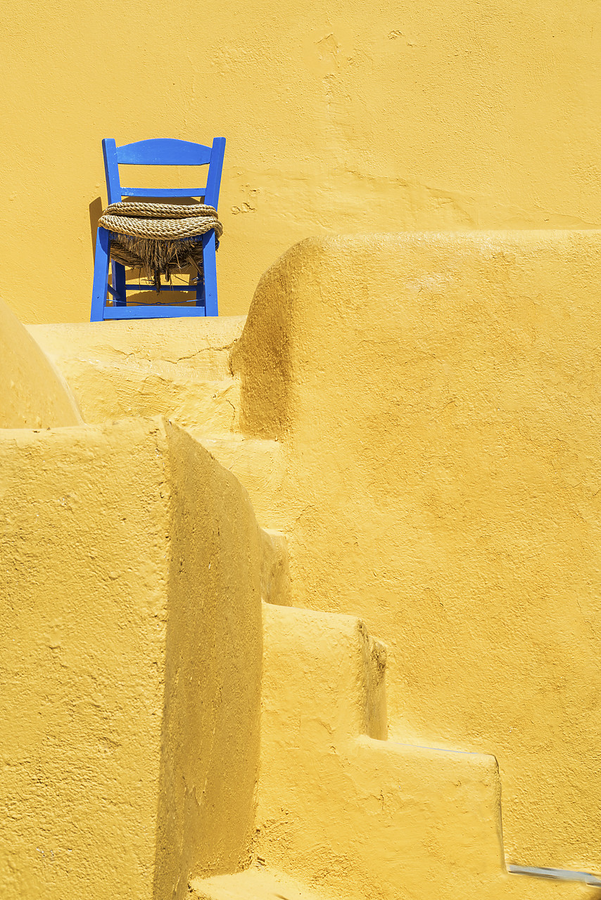 #160443-1 - Blue Chair & Yellow Building, Santorini, Cyclades, Greece
