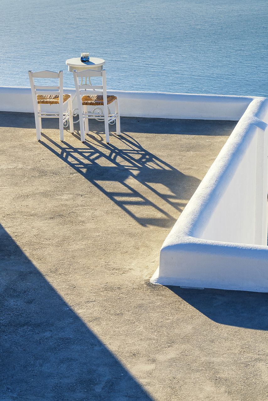 #160445-2 - Chair Shadows, Fira, Santorini, Cyclades, Greece