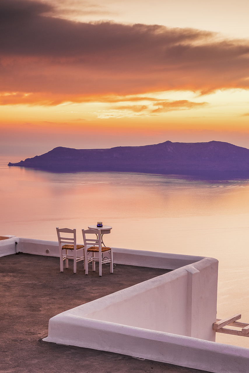 #160446-1 - Two Chairs at Sunset, Fira, Santorini, Cyclades, Greece