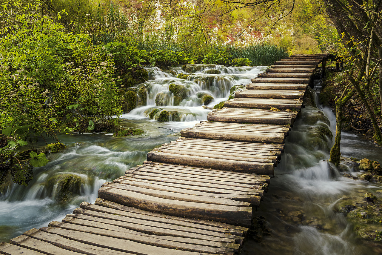 #160467-1 - Wooden Boardwalk over Cascading Water, Plitvice National Park, Croatia