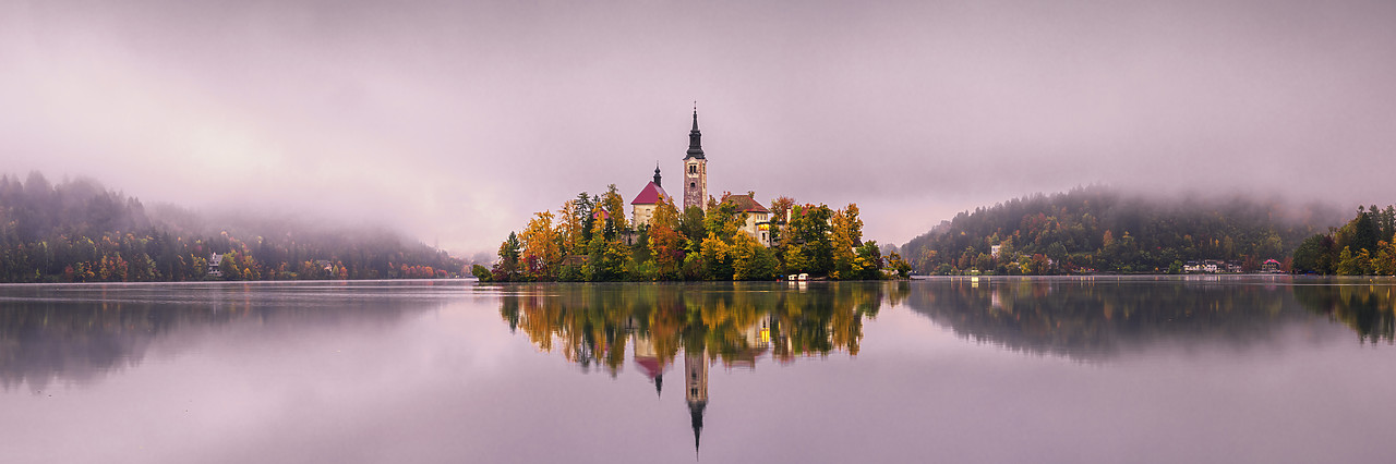 #160482-1 - Assumption of Mary's Pilgrimage Church Reflecting in Lake Bled, Slovenia