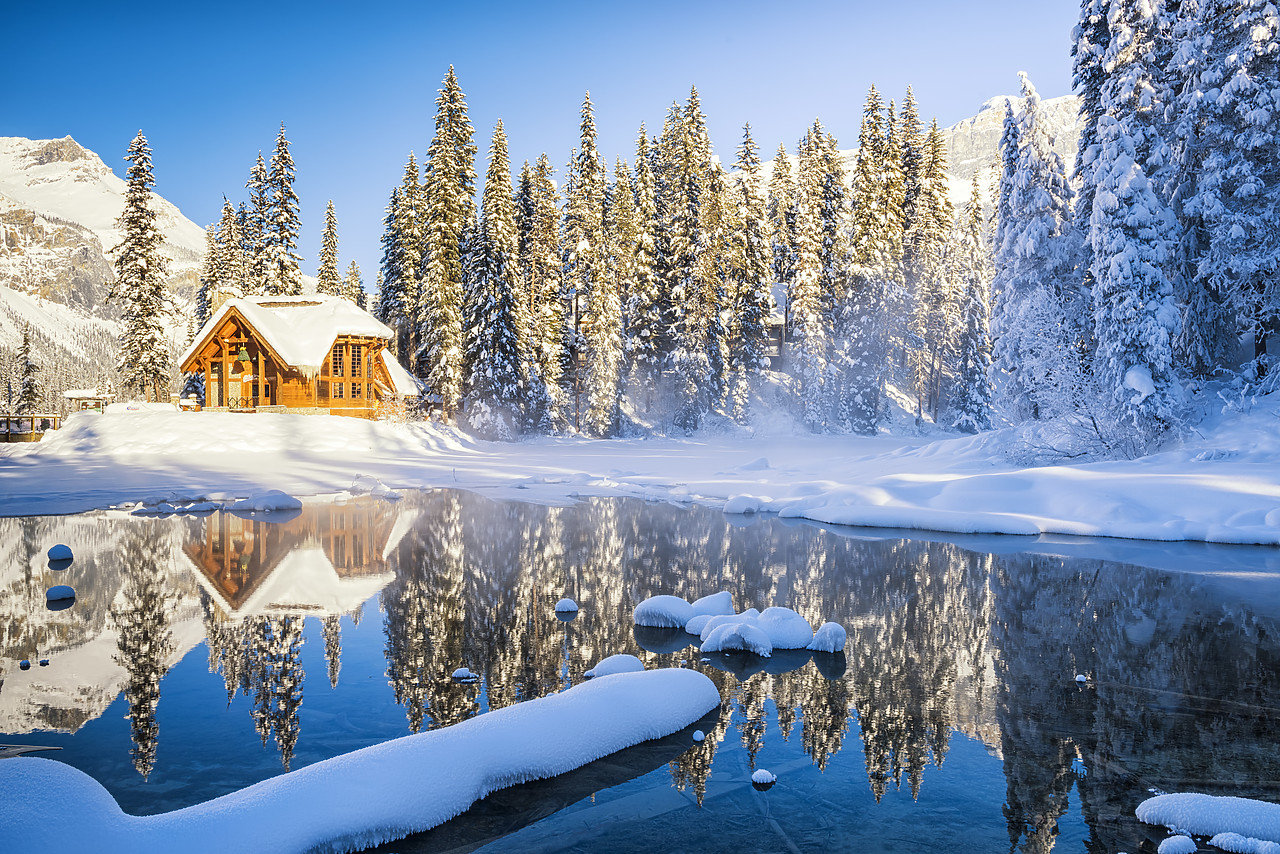#170008-1 - Chalet Winter Reflections, Emerald Lake, Yoho National Park, British Columbia, Canada