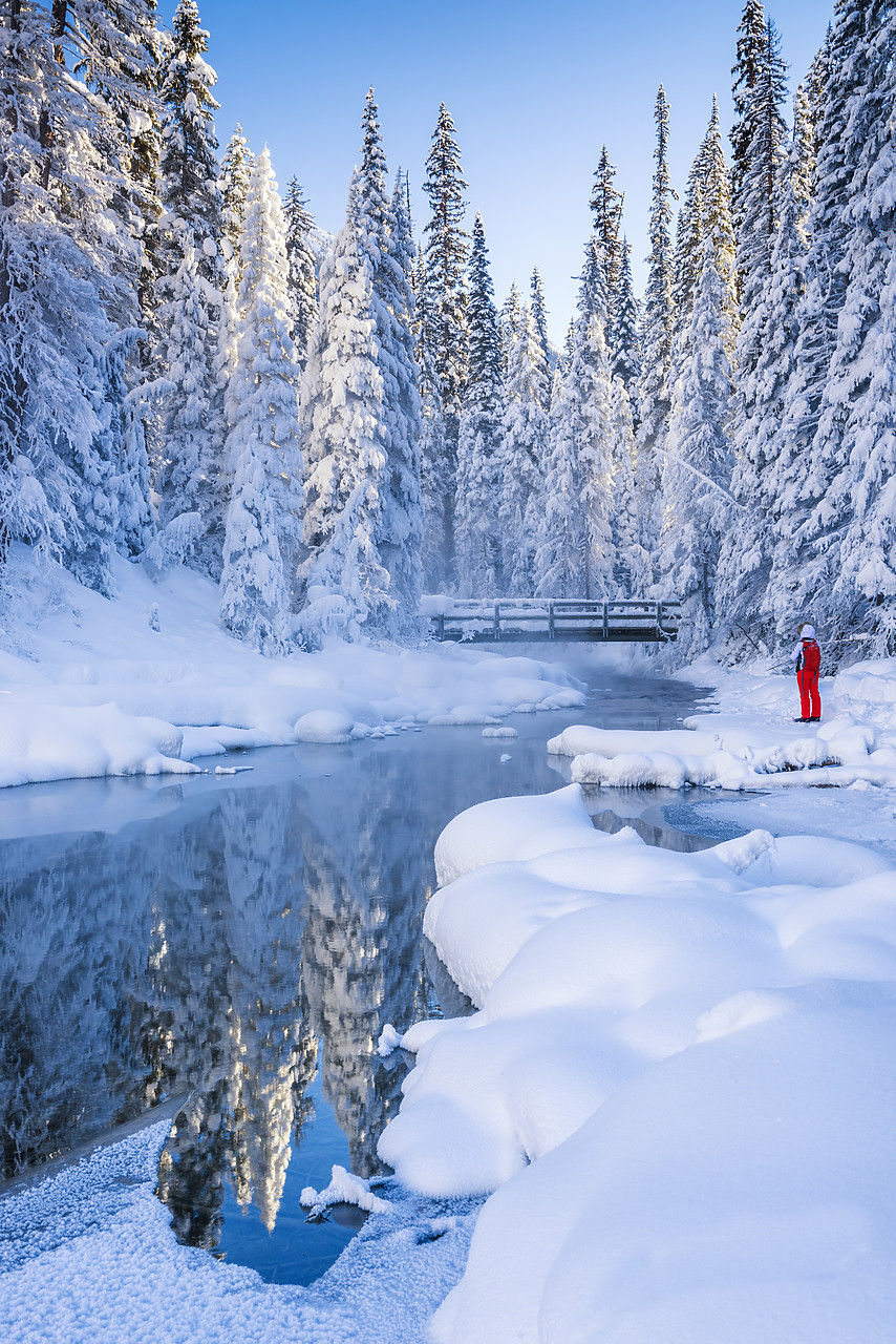 #170009-2 - Person in Winter Landscape, Emerald Lake, Yoho National Park, British Columbia, Canada