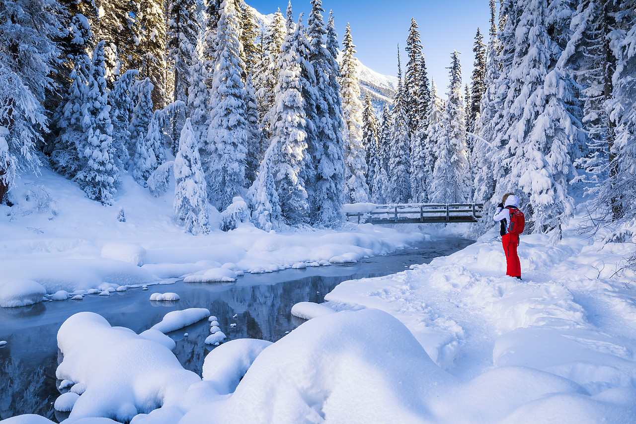 #170010-1 - Person in Winter Landscape, Emerald Lake, Yoho National Park, British Columbia, Canada