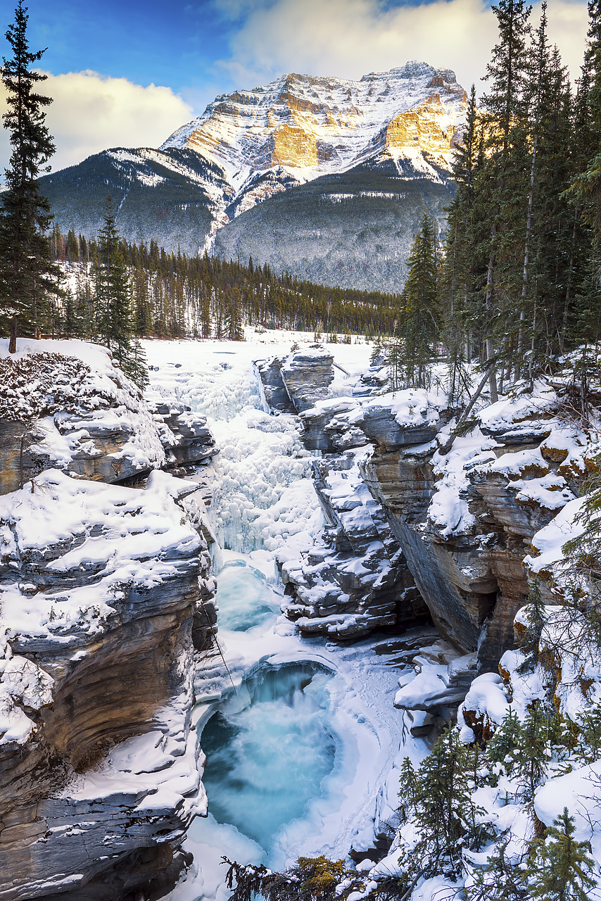 #170038-1 - Mt. Kerkeslin & Athabasca Falls in Winter, Jasper National Park, Alberta, Canada