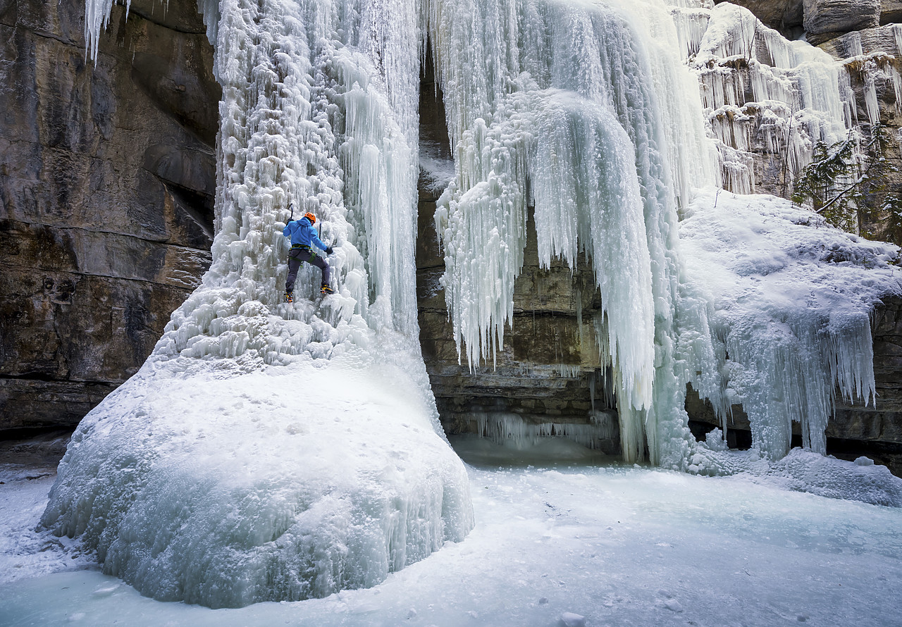 #170049-1 - Ice Climber on the Queen Frozen Waterfall, Maligne Canyon, Jasper National Park, Alberta, Canada