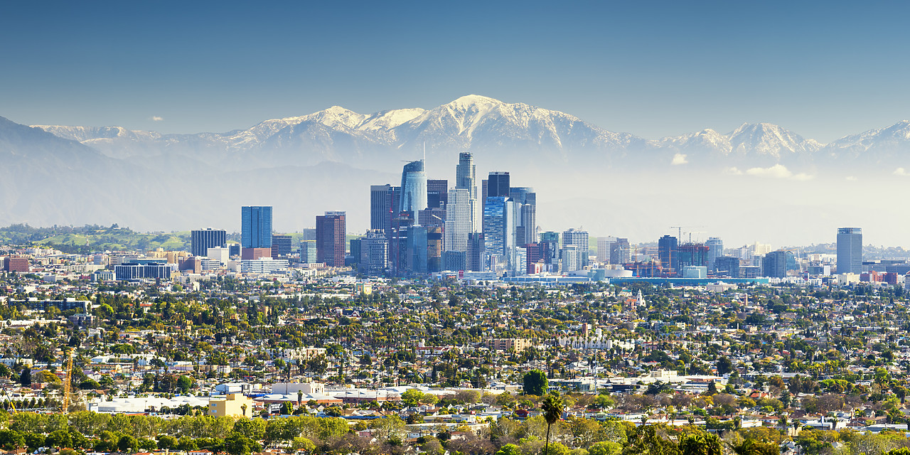 #170222-1 - Los Angeles Skyline and Snow Capped San Gabriel Mountains, California, USA