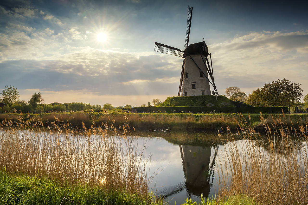 #170307-1 - Hoeke Windmill Reflecting in Canal, Damme, Belgium