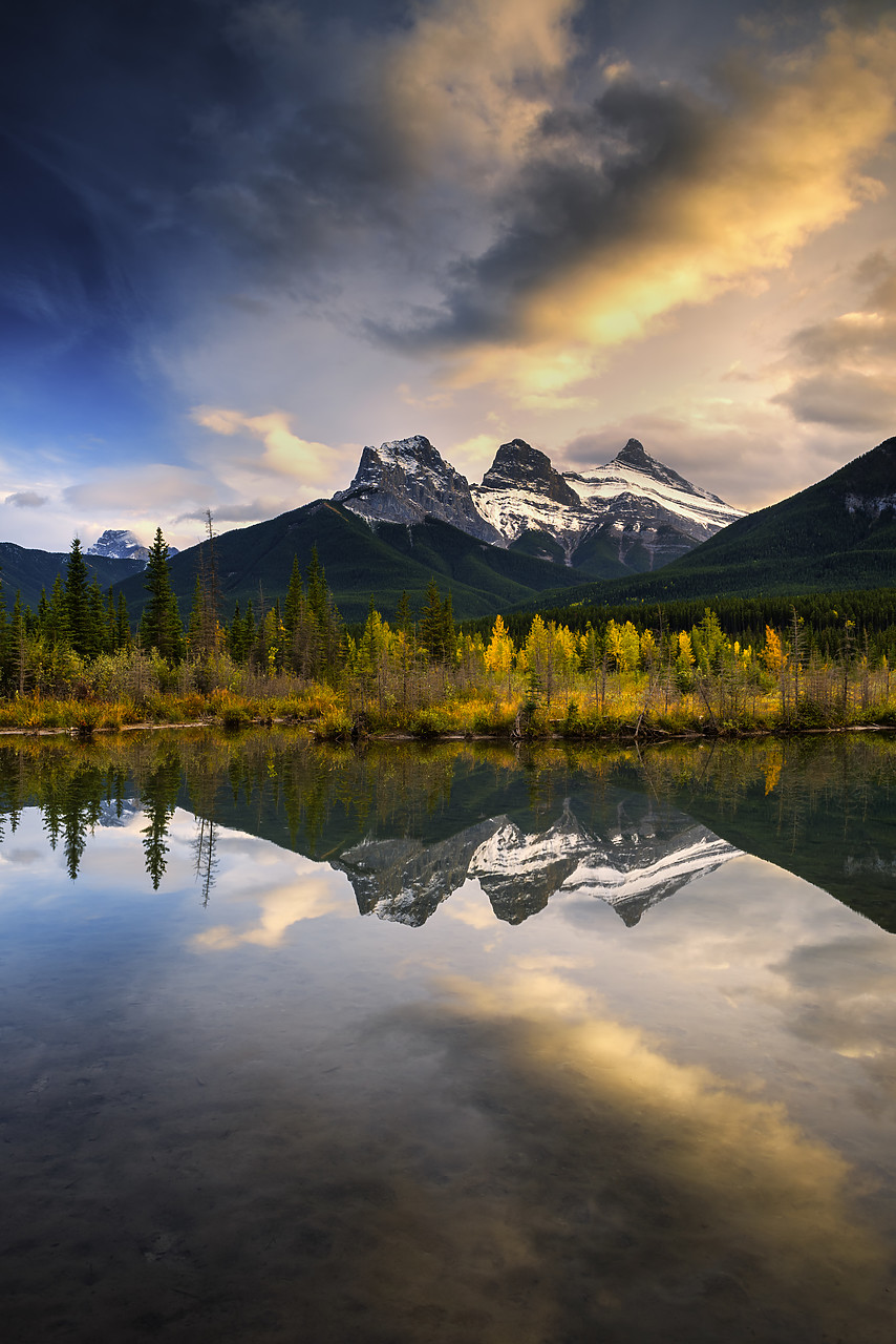 #170343-2 - Three Sisters Reflecting in Bow River, Banff National Park, Alberta, Canada