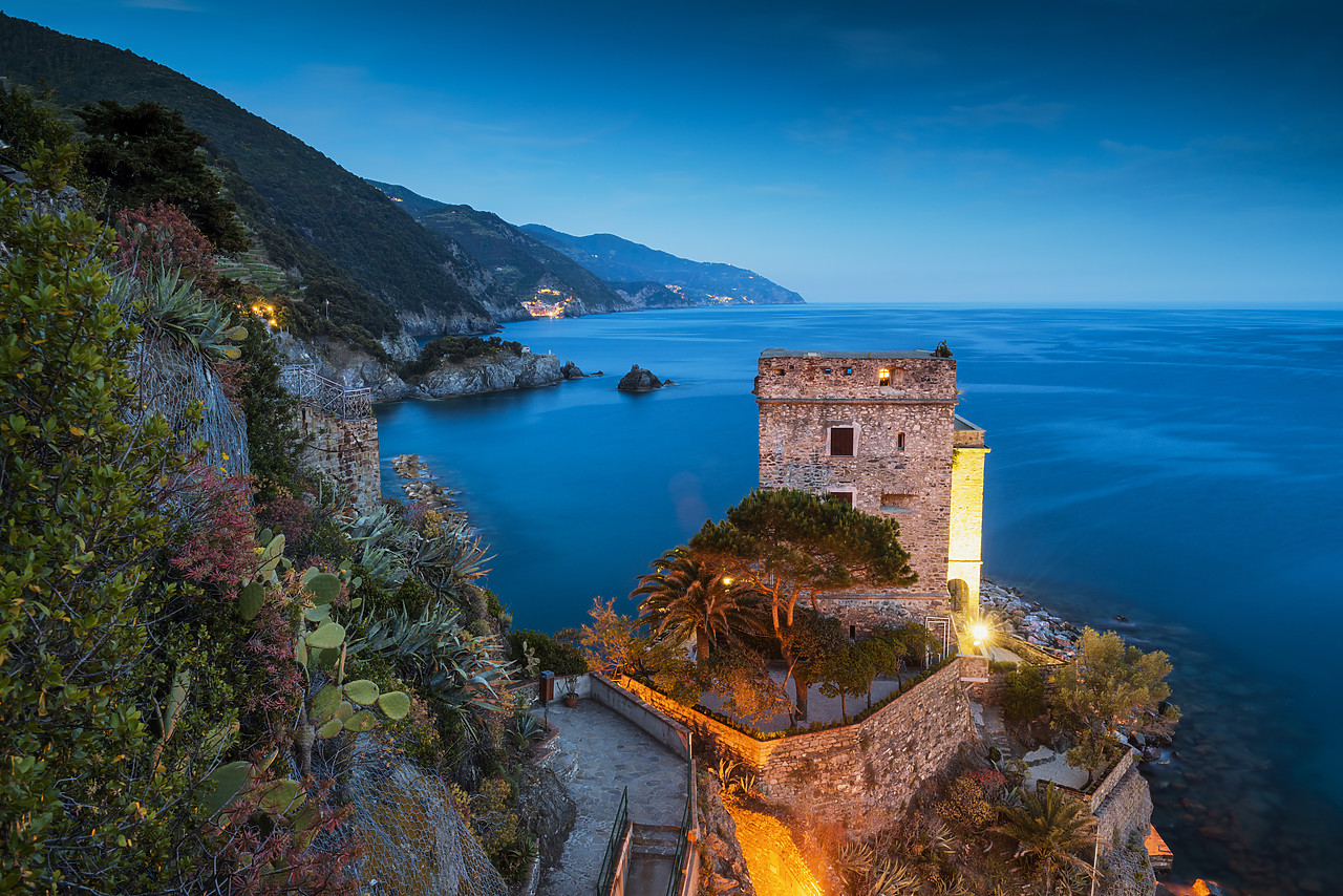#170395-1 - Castle at Night, Monterosso al Mare, Cinque Terre, Liguria, Italy