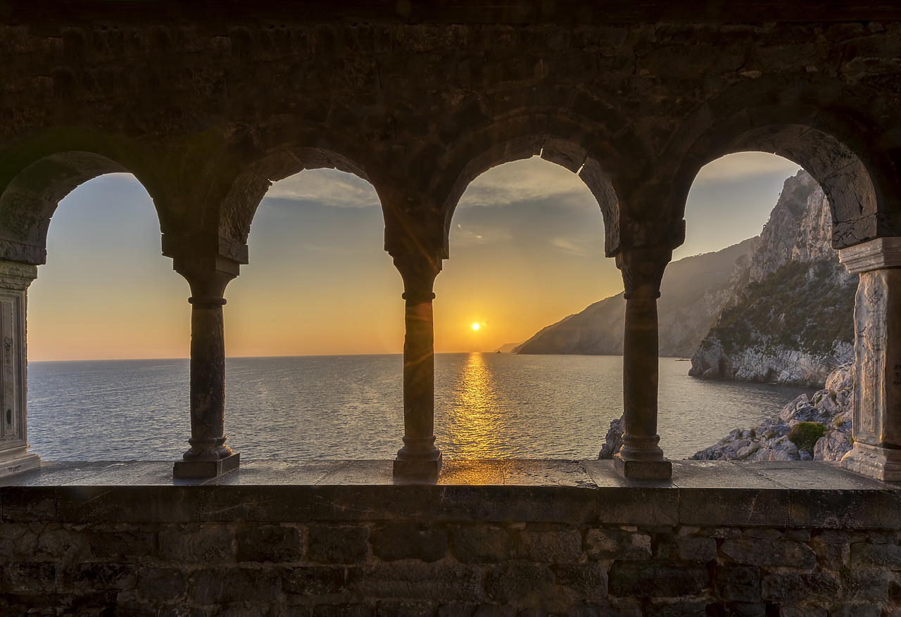 #170402-1 - Coastline at Sunset through Arches, Portovenere, Liguria, Italy