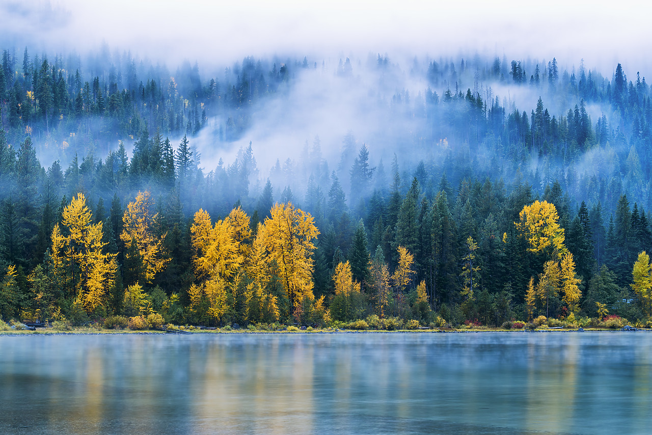 #170576-1 - Low Mist and Autumn Trees Reflecting in Lake Wenatchee, Wenatchee National Forest, Washington, USA