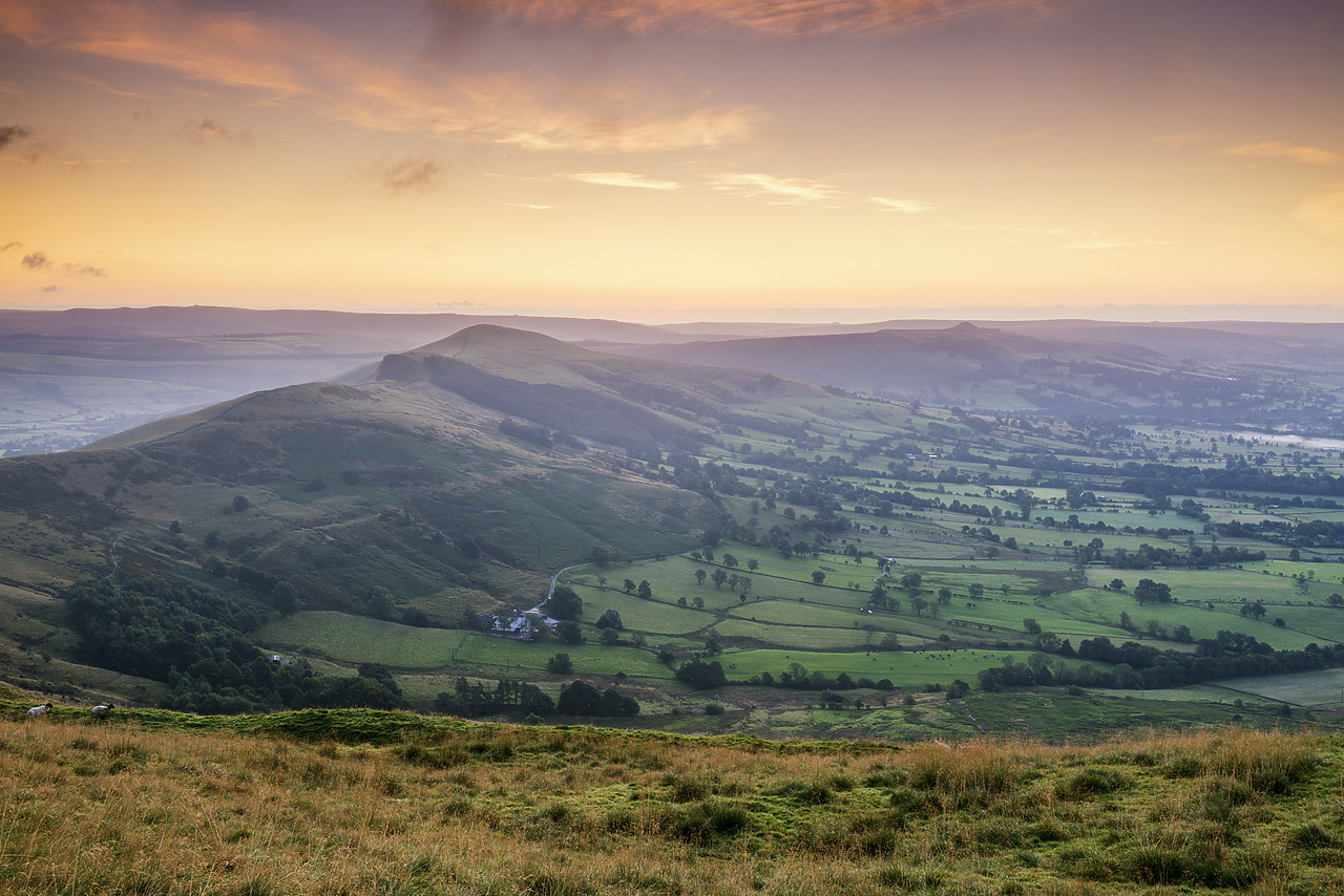 #170623-1 - View from Mam Tor over Hope Valley at Sunrise, Peak District National Park, Derbyshire, England