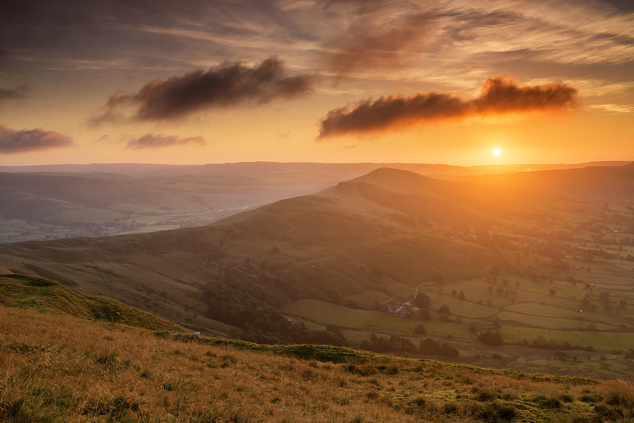 #170624-1 - View from Mam Tor over Hope Valley at Sunrise, Peak District National Park, Derbyshire, England