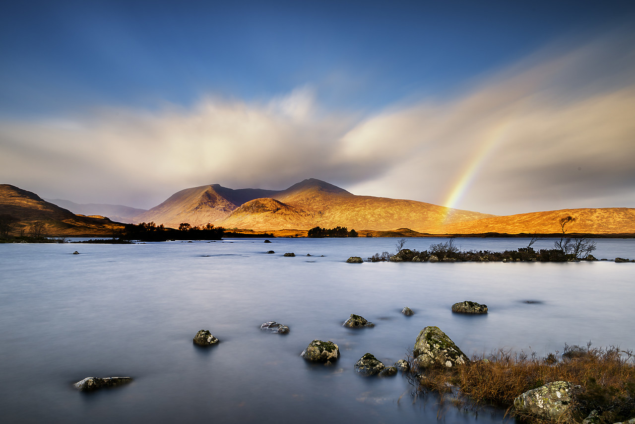 #170716-1 - Rainbow over Lochan na h-Achlaise, Rannoch Moor, Highland Region, Scotland