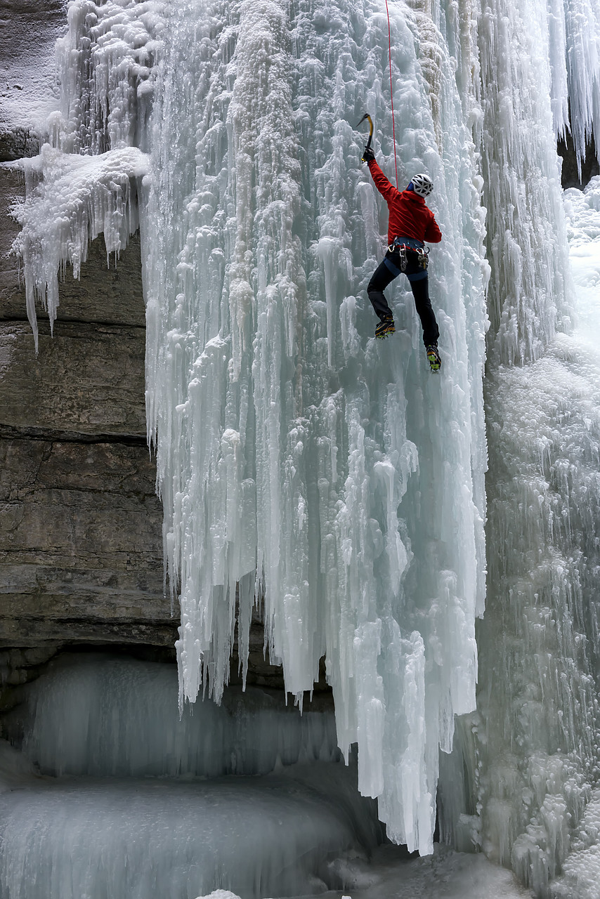 #180066-1 - Ice Climber in Maligne Canyon, Jasper National Park, Aberta, Canada