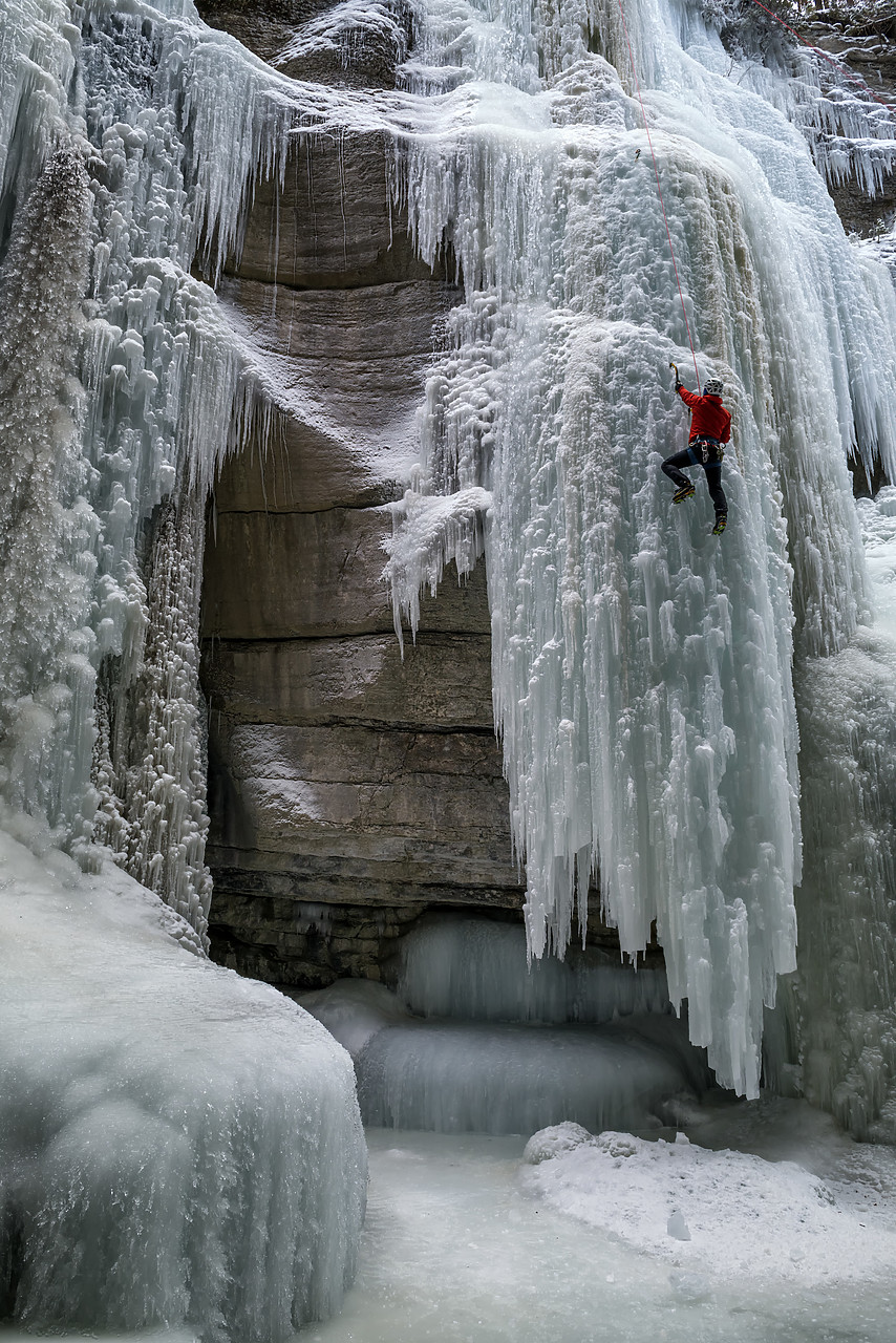 #180067-1 - Ice Climber in Maligne Canyon, Jasper National Park, Aberta, Canada