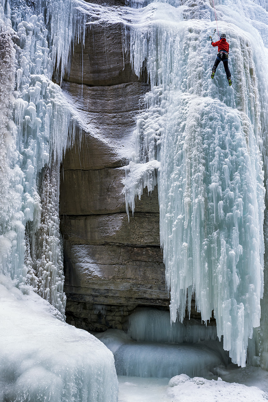 #180068-1 - Ice Climber in Maligne Canyon, Jasper National Park, Aberta, Canada