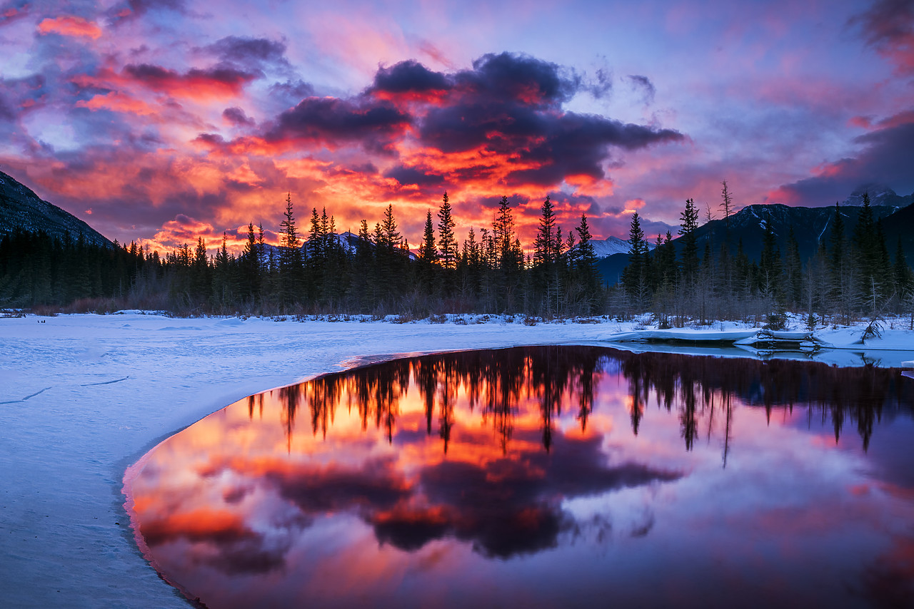 #180075-1 - Sunrise Clouds Reflecting in Bow River, Aberta, Canada