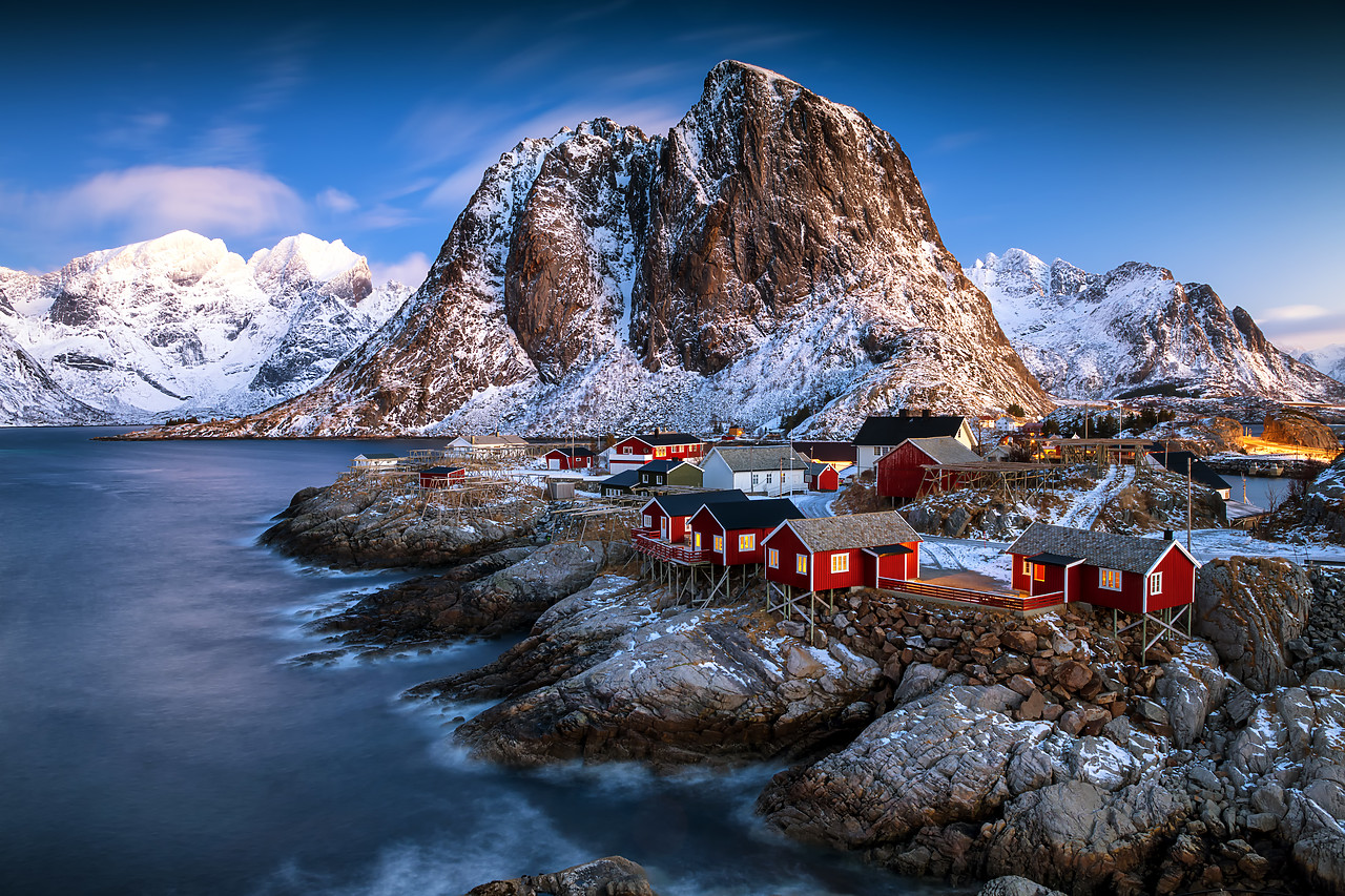 #180098-1 - Red Fishing Cabins at Hamnoy, Lofoten Islands, Norway
