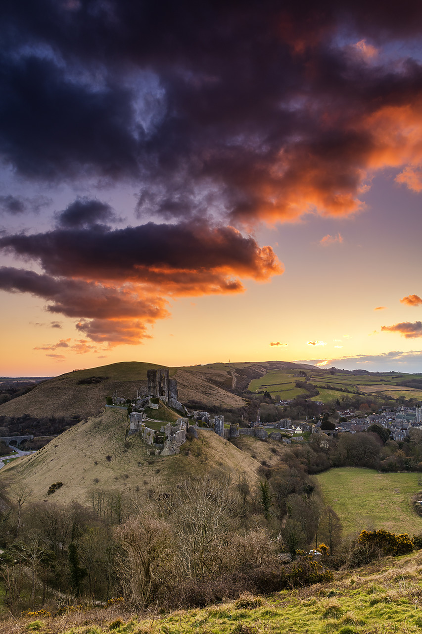 #180129-1 - Corfe Castle at Sunrise, Dorset, England