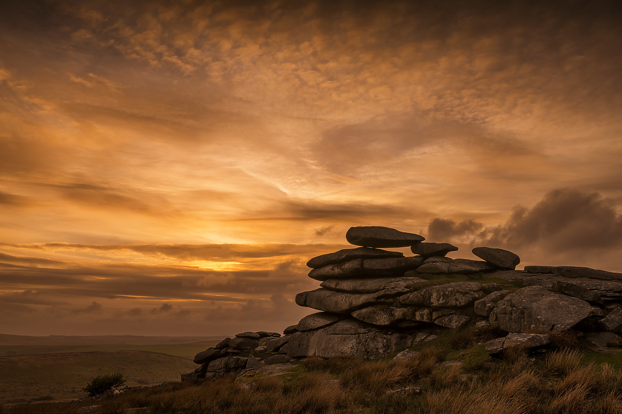 #180190-1 - The Cheesewring at Sunset, Bodman Moor, Cornwall, England