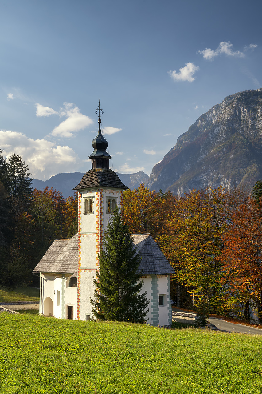 #180458-2 - Church in Autumn, Lake Bohinj,  Triglav National Park, Slovenia