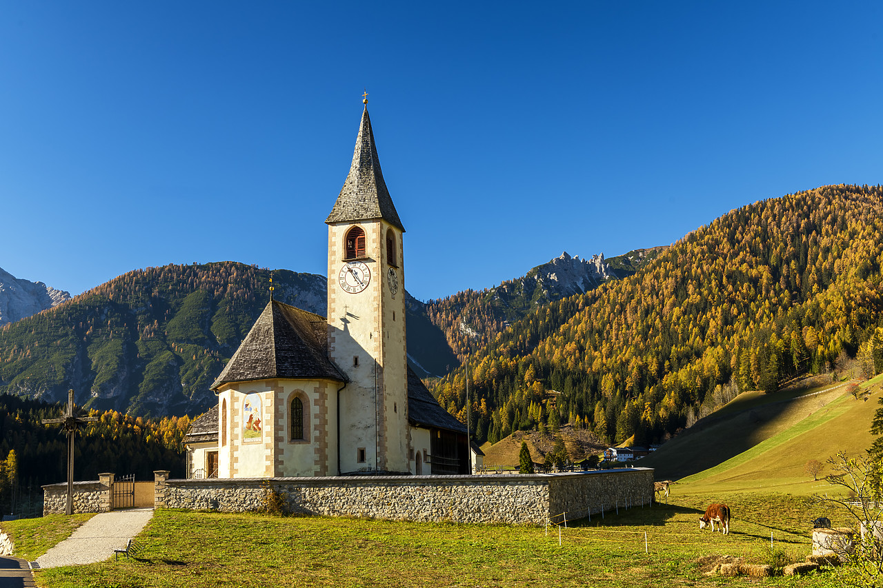 #180494-1 - Church of St. Veit in Autumn, San Vito, South Tyrol, Dolomites, Italy