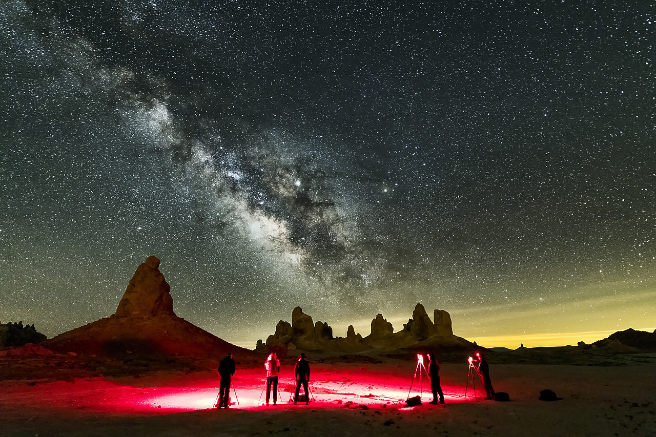 #190093-1 - Photographers Capturing Milky Way over Trona Pinnacles, Trona, California, USA