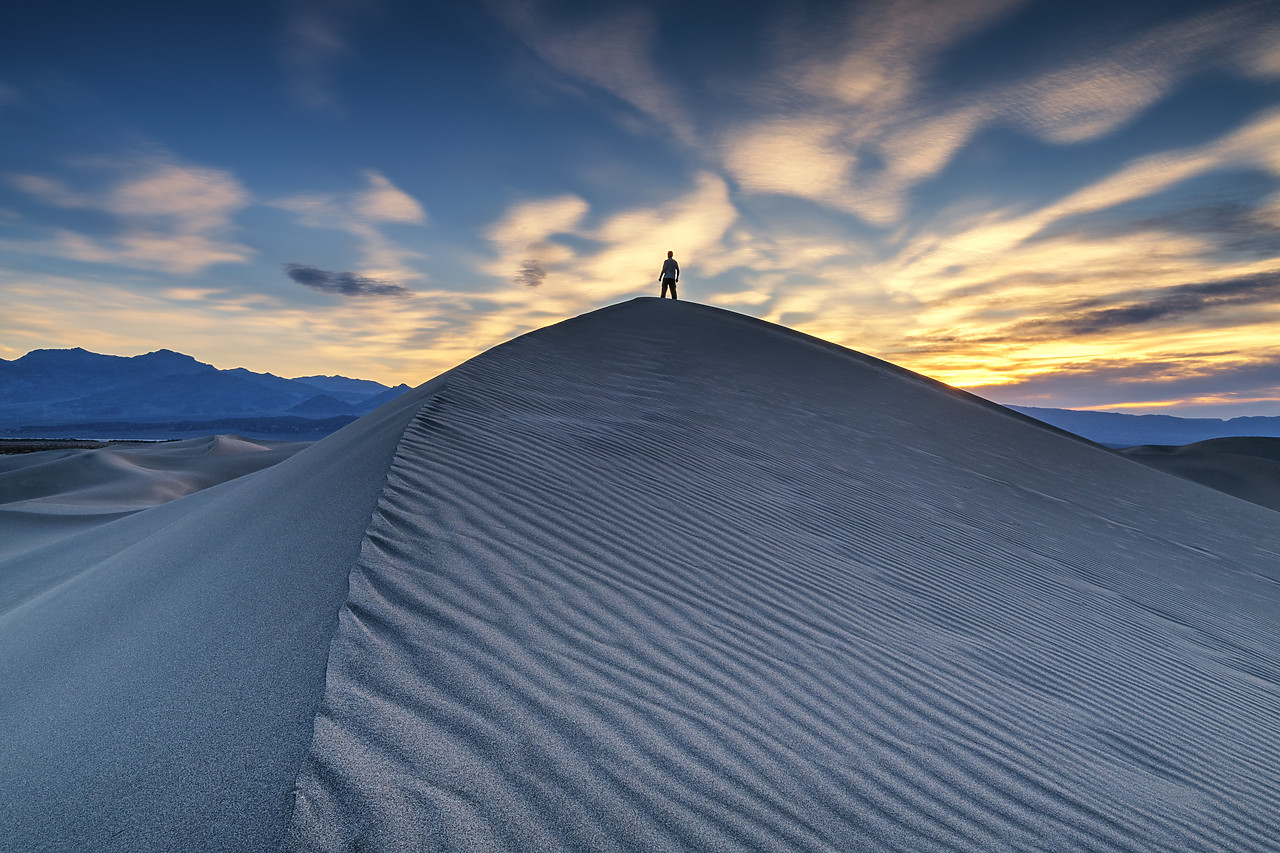 #190122-1 - Man on Mesquite Dunes at Sunrise, Death Valley National Park, California, USA
