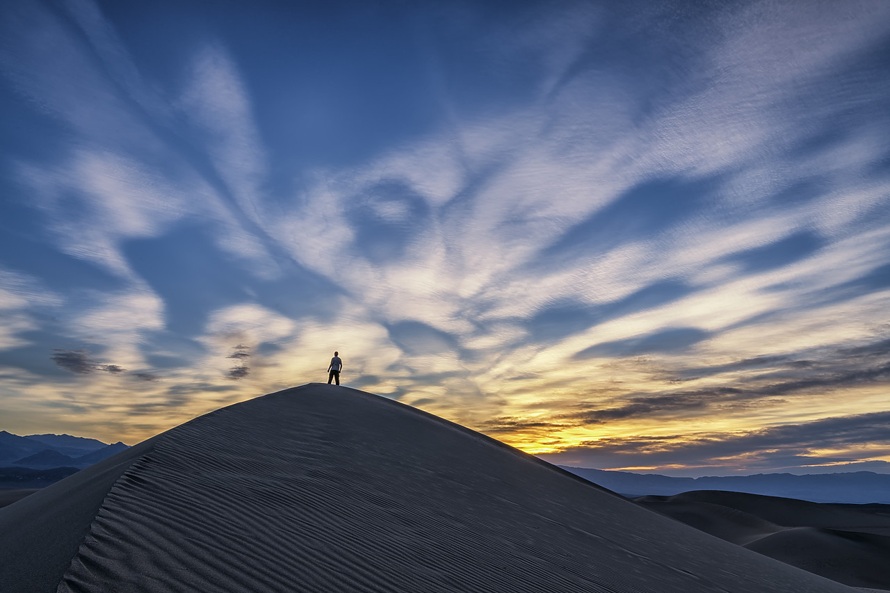 #190123-1 - Man on Mesquite Dunes at Sunrise, Death Valley National Park, California, USA