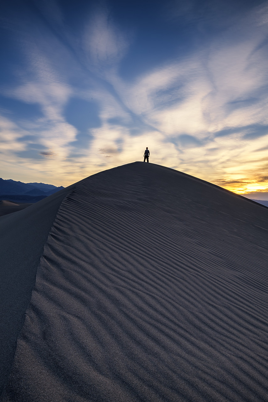 #190123-2 - Man on Mesquite Dunes at Sunrise, Death Valley National Park, California, USA
