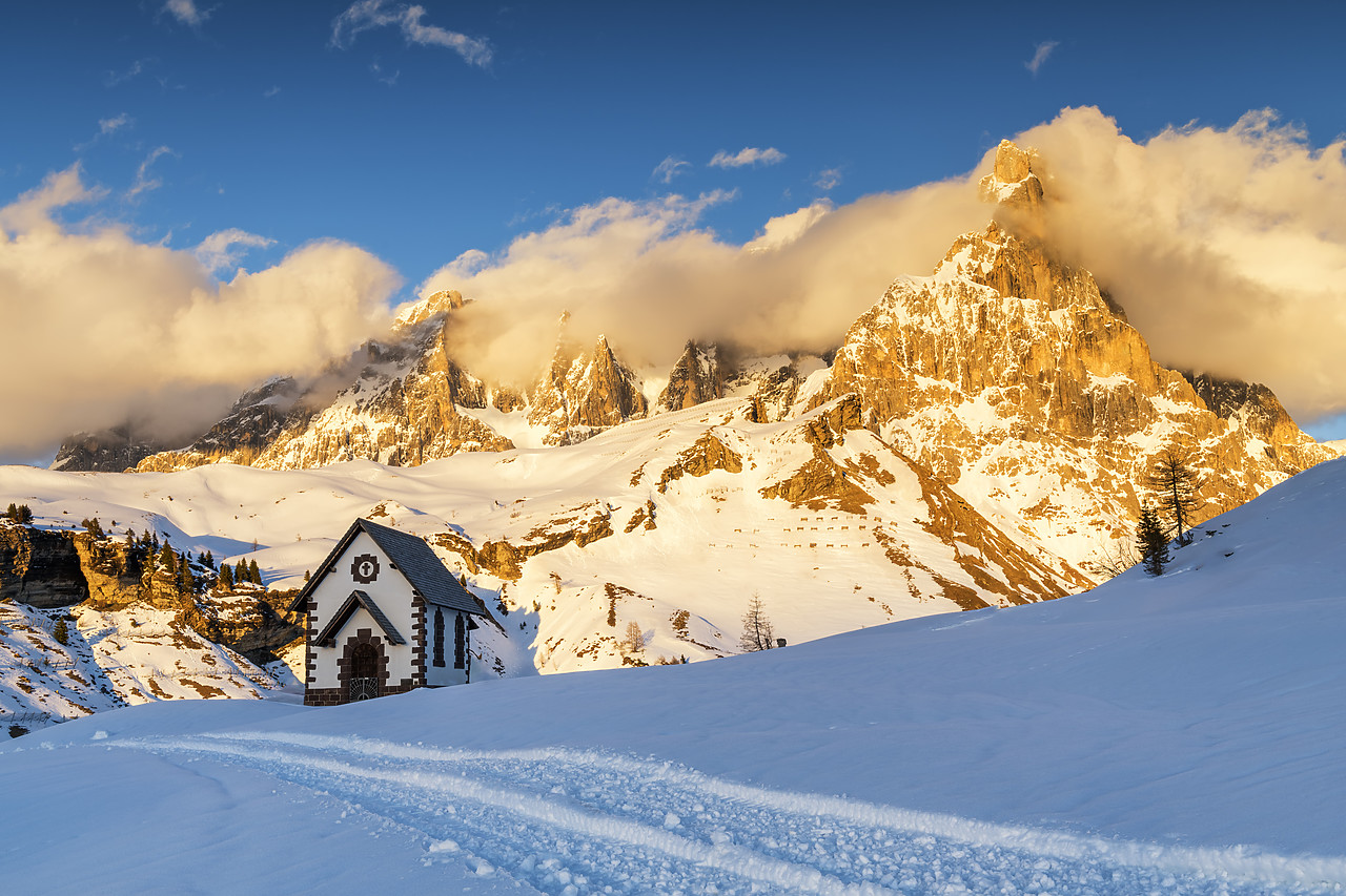 #190348-1 - Chapel & Pala Group in Winter, Dolomites, Trentino, Italy