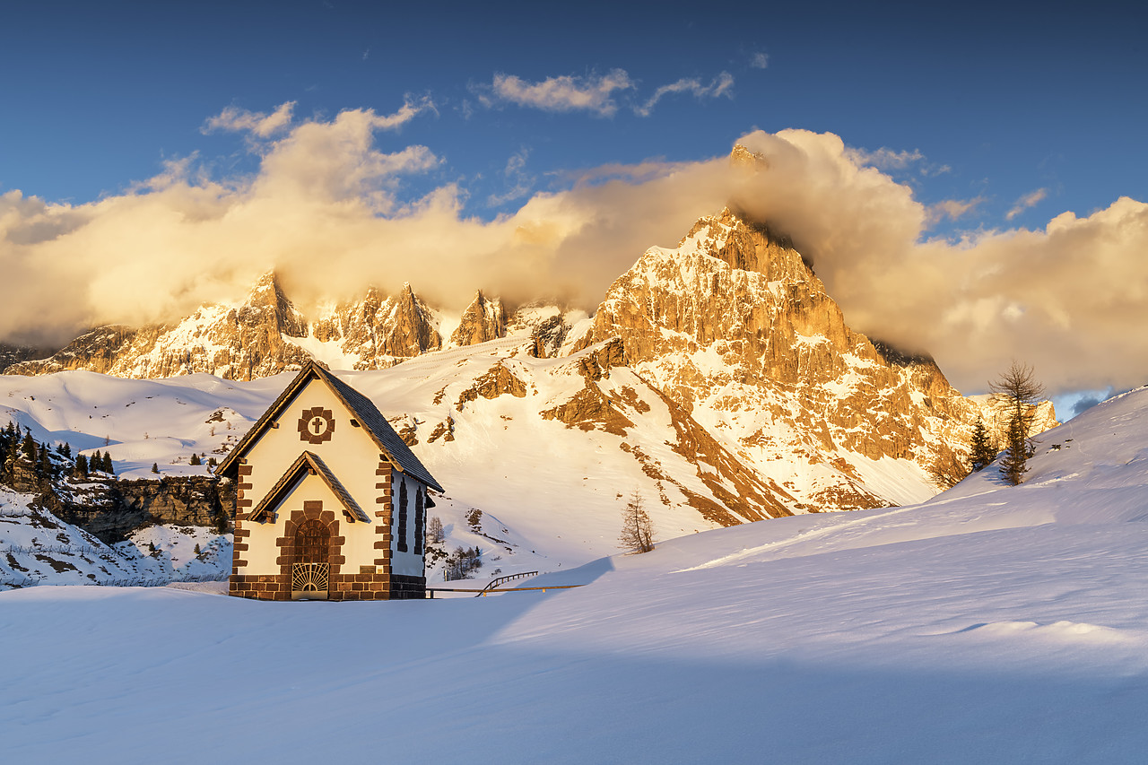 #190349-1 - Chapel & Pala Group in Winter, Dolomites, Trentino, Italy