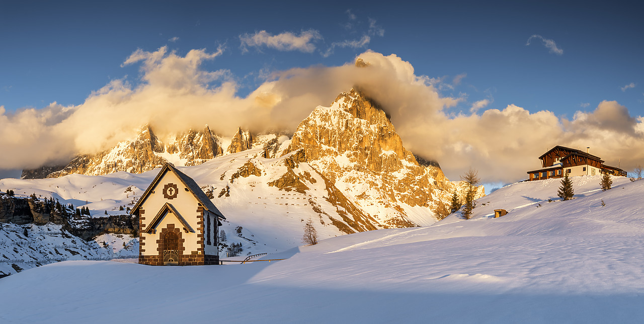 #190349-2 - Chapel & Pala Group in Winter, Dolomites, Trentino, Italy