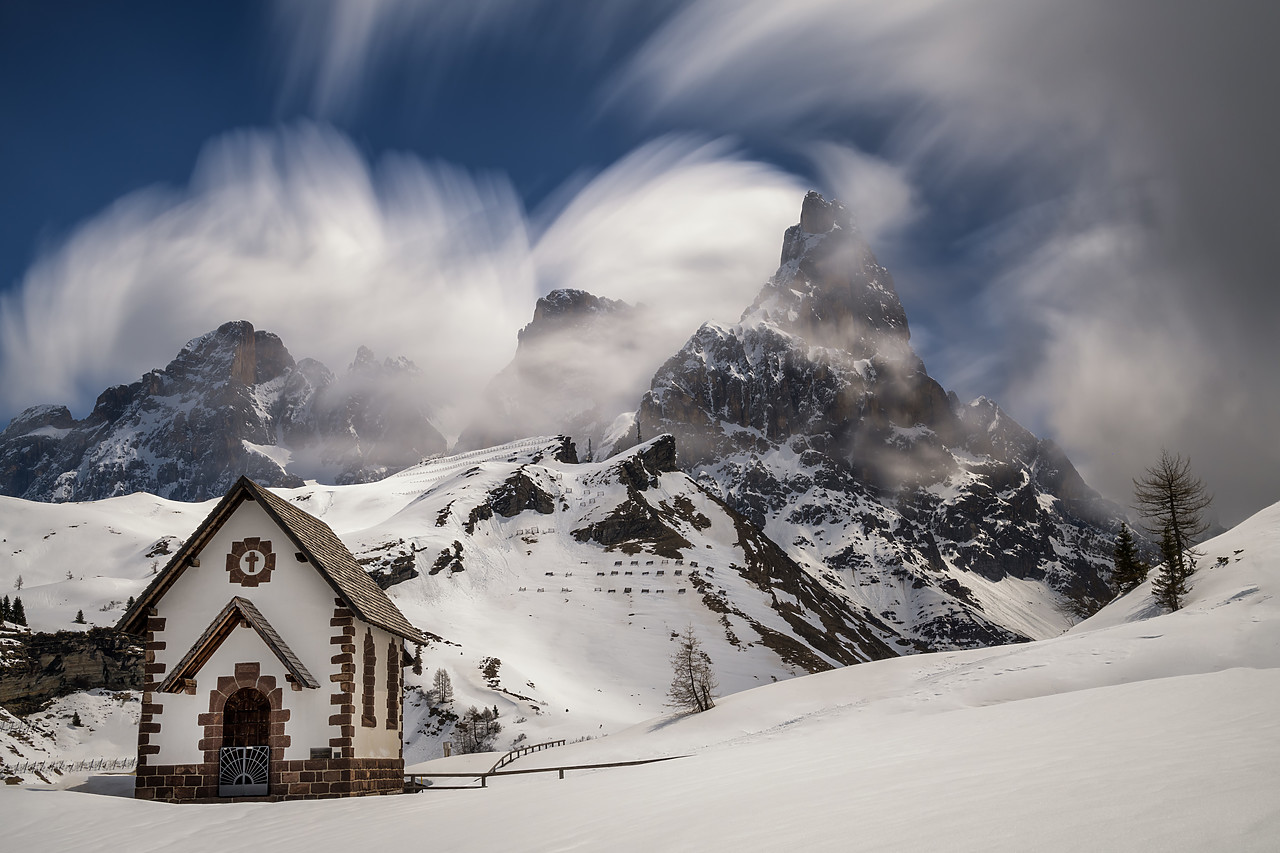 #190354-1 - Chapel & Pala Group in Winter, Dolomites, Trentino, Italy