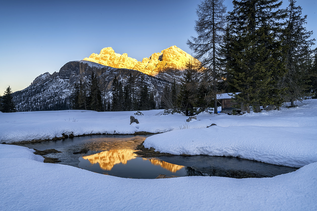 #190360-1 - Monte Piana Reflection in Winter, Dolomites, Belluno, Italy