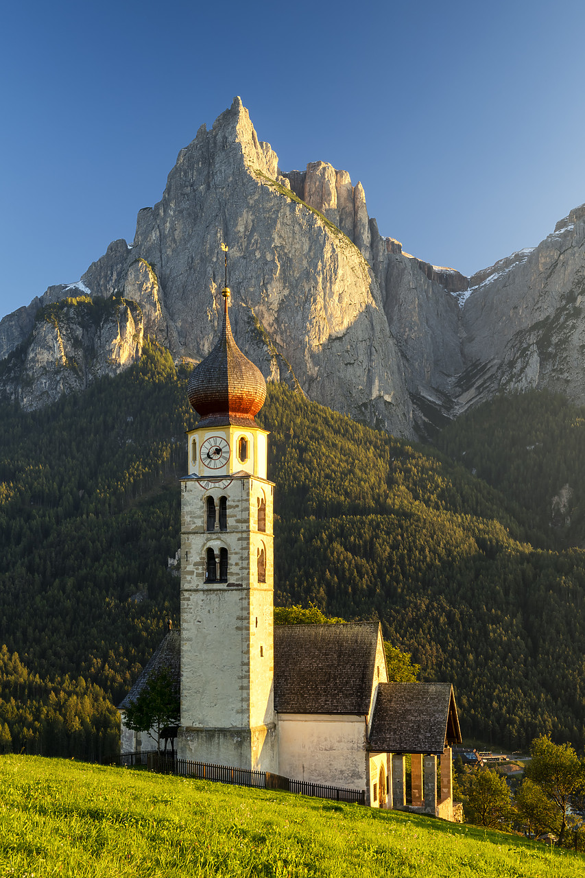 #190555-2 - Mt. Schlern & St. Valentin Church, Alpe di Suisi, Dolomites, Italy