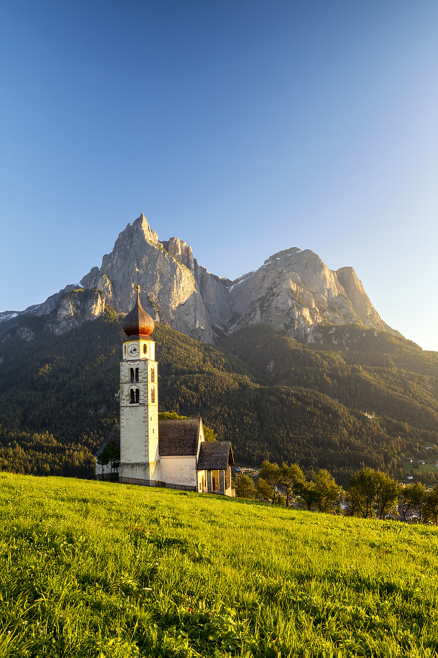 #190555-3 - Mt. Schlern & St. Valentin Church, Alpe di Suisi, Dolomites, Italy