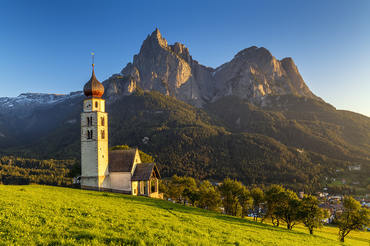 #190556-1 - Mt. Schlern & St. Valentin Church, Alpe di Suisi, Dolomites, Italy